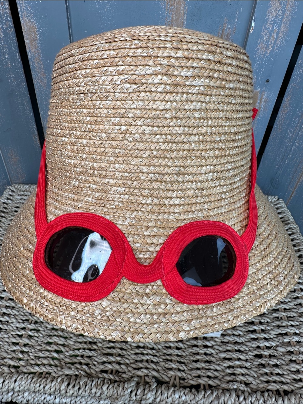 Kate Spade Straw Sunglasses Hat Natural/Red Orange OS NWOT - Picture 3 of 11